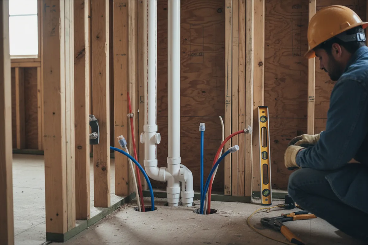 Drain and supply rough-in during Garbage Disposal Repair in Howells